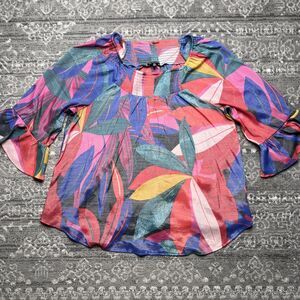 Ava & Grace Shirt Women’s Size 2X Bell Sleeve Colorful Floral Smocked Tropical